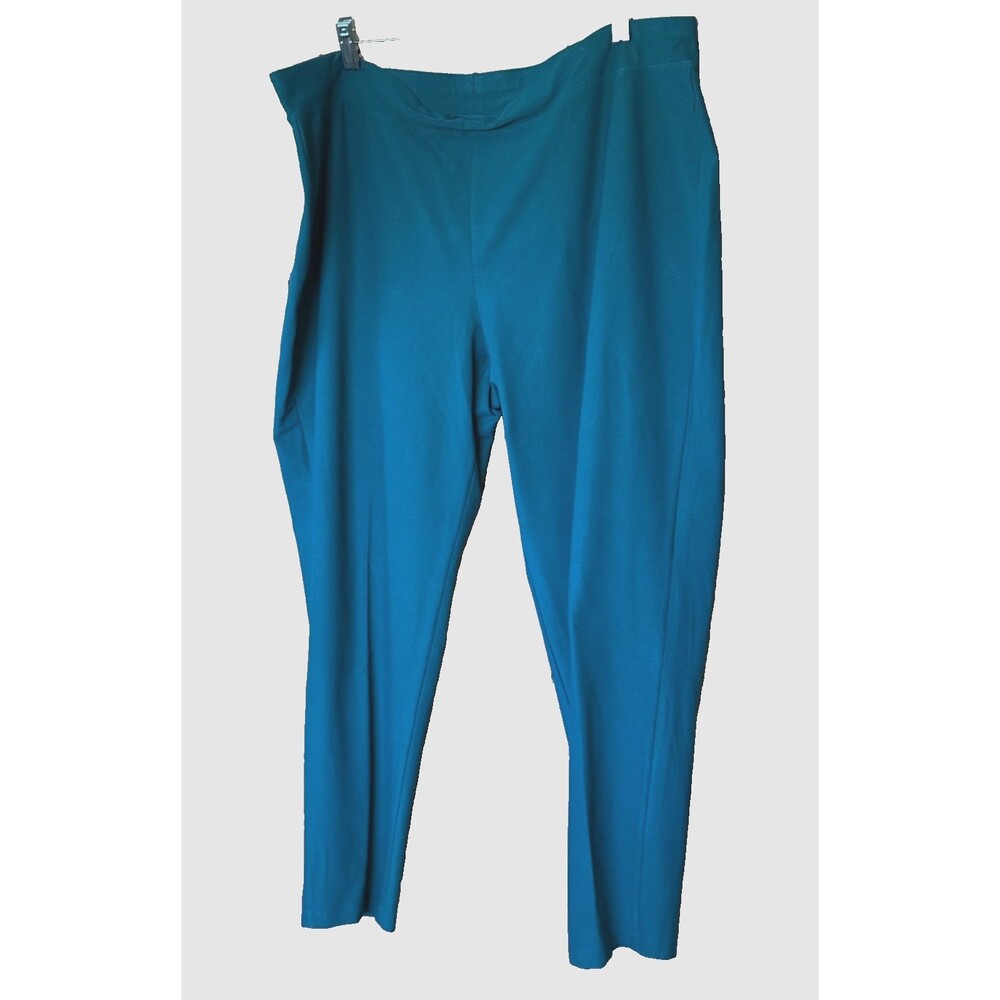 NWOT Eileen Fisher Pine Green Stretch Crepe Pull On Straight Leg Pants Size 1X